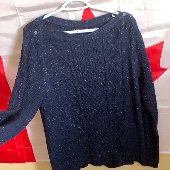 NWT Land’s End Women’s Blue Sparkle Crew Neck Sweater - Picture 1 of 8